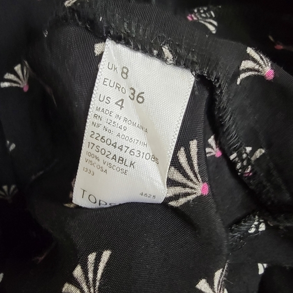 Topshop Black Fan Print Open Front Lightweight Blazer Blouse Size 4 - Picture 5 of 5